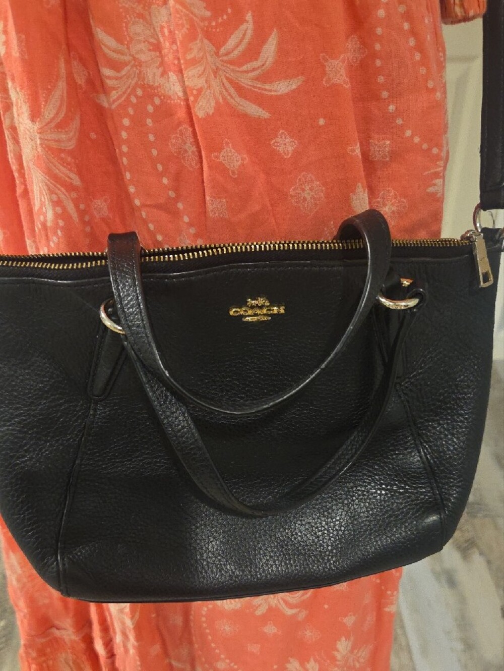 Coach Black Leather Shoulder Bag with Gold Logo